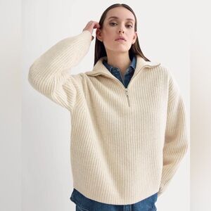 Everlane The Half-Zip Sweater in Luxe Merino, Heathered Oat